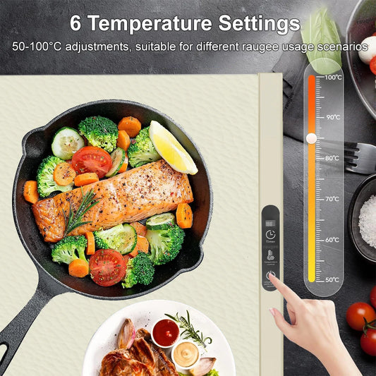 Electric Food Warmer Plate 10s Fast Heating Food Warmer Mat Foldable Dining Table Food Warming Tray Tem Settings Food Heat Plate