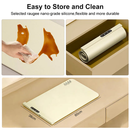 Electric Food Warmer Plate 10s Fast Heating Food Warmer Mat Foldable Dining Table Food Warming Tray Tem Settings Food Heat Plate