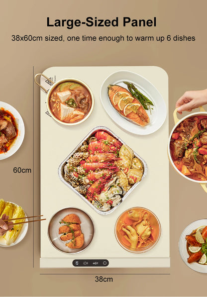 Electric Food Warmer Plate 10s Fast Heating Food Warmer Mat Foldable Dining Table Food Warming Tray Tem Settings Food Heat Plate
