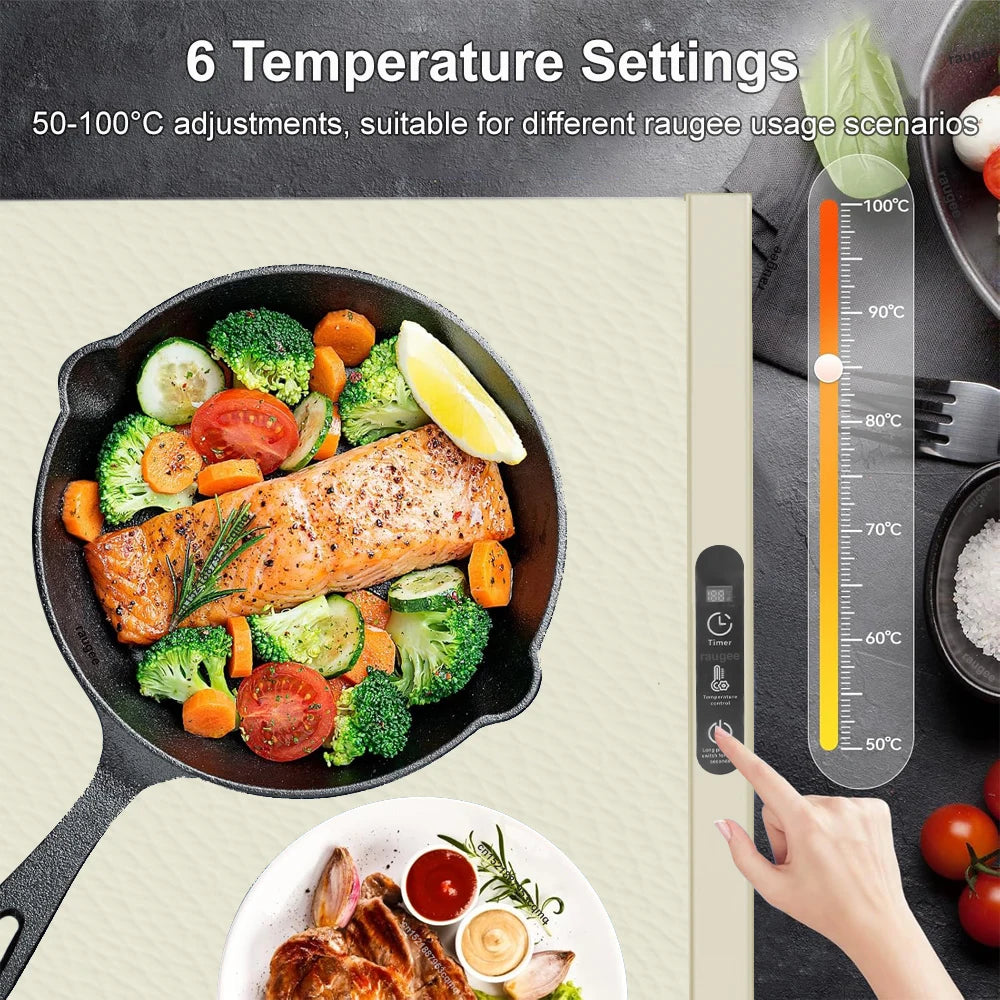 Electric Food Warmer Plate 10s Fast Heating Food Warmer Mat Foldable Dining Table Food Warming Tray Tem Settings Food Heat Plate