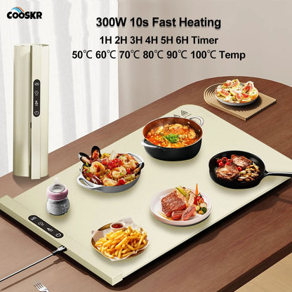 Electric Food Warmer Plate 10s Fast Heating Food Warmer Mat Foldable Dining Table Food Warming Tray Tem Settings Food Heat Plate