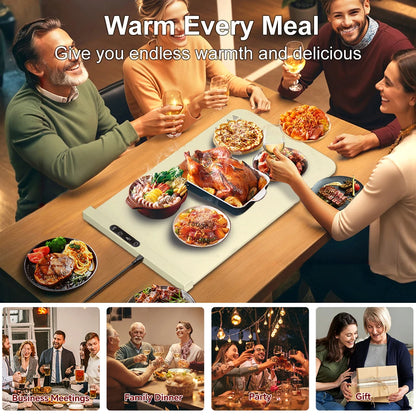 Electric Food Warmer Plate 10s Fast Heating Food Warmer Mat Foldable Dining Table Food Warming Tray Tem Settings Food Heat Plate